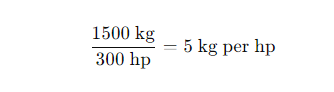 Calculate weight to horsepower ratio